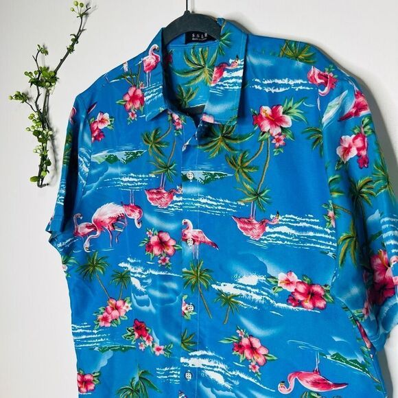 SSLR Blue Hawaiian Tropical Shirt Sz Large - Picture 2 of 11
